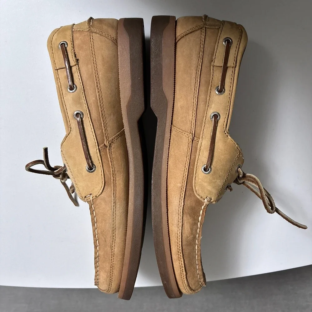 Sperry Boat Shoes 13M Tan Leather Moccasin Toe Casual Preppy Non Marking Classic